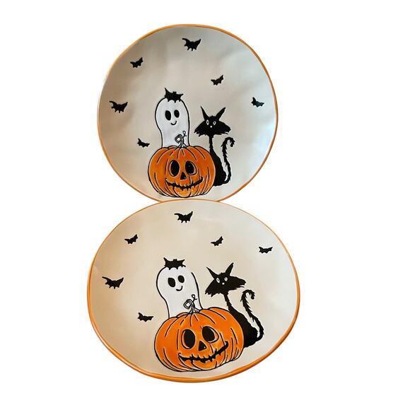 ELI & ANA Halloween Salad Plates 8in Black Cat Bats Ghost Pumpkin Set of 2 New - Picture 11 of 11